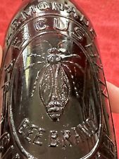 AWESOME OLD VINTAGE ANTIQUE AMBER BEE BRAND LEMONADE BOTTLE EMBOSSED BEE GRAPHIC picture