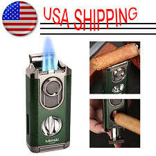 Lubinski Green 3 Jet Flame Torch Cigar Lighter Butane Stainless V-Cutter Holder picture