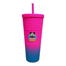 New Walt Disney World Starbucks Mickey Mouse Neon Pink Blue 2024 Tumbler Cup picture