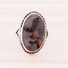 OLD PAWN STERLING SILVER PETRIFIED WOOD ROPE BORDER RING SIZE 7.5 picture