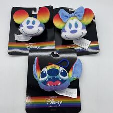 Disney Rainbow Mickey Minnie Stitch Plush Keychain Clip On Hanger Set of 3 Pride picture