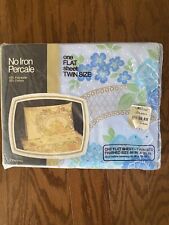 Vintage No Iron Percale Twin Flat Sheet - 50/50 - JCPenney - Blue Floral Flowers picture