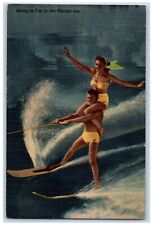 1952 Skiing Fun Florida Sun Topside Tandem Waterski Punta Gorda Florida Postcard picture