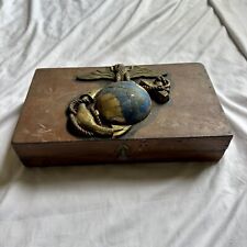 1940s WWII Handmade Carved USMC Marine Corps Box 14x8x3 Inch picture