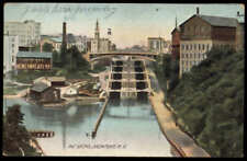 1909 THE LOCKS, LOCKPORT N.Y. * posted to Pulaski NY message stamp I was here picture