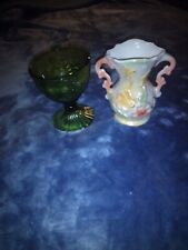 Set Of 2 Vintage Luster ware Floral Decorated Hand Painted Vase Made In... picture