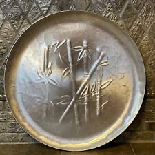 Vintage Round Aluminum Tray Bamboo Design 11.5” picture