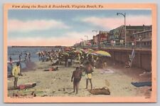 Virginia Beach Virginia, Beach & Boardwalk Sunbathers, Vintage Postcard picture