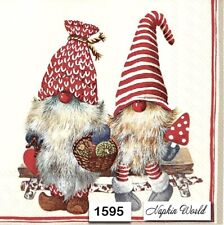 (1595) TWO Individual Paper LUNCHEON Decoupage Napkins - GNOMES TOMTE CHRISTMAS picture