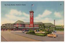Portland Oregon c1940's Union Station, Railroad Terminal, vintage cars picture