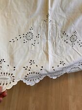 Antique Victorian Hand Embroidered Bed Linen / Cotton Sheet 113” x 99” picture