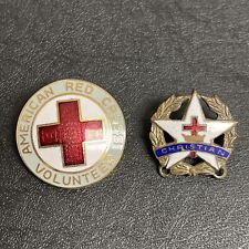 Vintage Enameled American Red Cross Volunteer pin + Red Cross Christian Pin picture