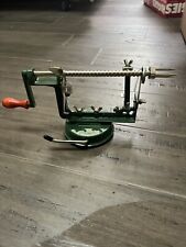 Vintage Green Metal Hand Crank Apple Peeler Corer with Locking Suction Base picture