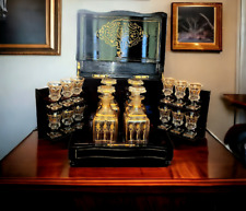 Antique 19c French  Liqueur Decanter Box Cabinet  Baccarat Gold Set Napoleon II picture