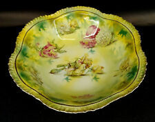 Antique RS Prussia Art Pottery Rose & Tulip Ruffled Edge Bowl 1870s s-1I picture