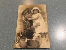Circa 1920 RPCC Real Photo Postcard MILITARY OFFICER W/ LITTLE GIRL & DOG EUROPE picture