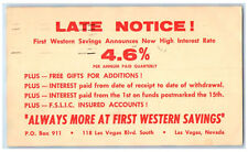 c1950's First Western Savings Late Notice 4.6 Las Vegas Nevada NV Postal Card picture