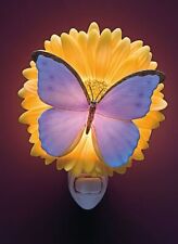 Blue Butterfly on Gerber Daisy Ibis Orchid Bonded Marble Night Light NEW picture