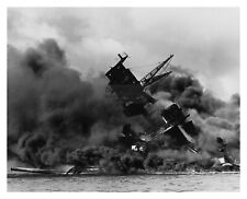 USS ARIZONA NAVY BATTLESHIP BURNING AND SINKING AT PEARL HARBOR WW2 8X10 PHOTO picture