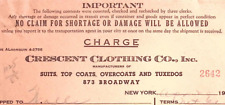 1937 CRESCENT CLOTHING CO NY WALLS ORVILLE OHIO BILLHEAD STATEMENT Z412 picture