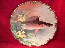 Large Antique Hand Painted Signed Wall Eye Pike Fish Wall Plaque Platter picture