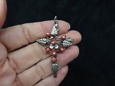Vintage 1880's Victorian Silver Metal w/Sardinia Red Coral Cross picture