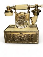 Vintage DECO-TEL French Provincial Style Cream Gold Brass Rotary Phone No cable picture