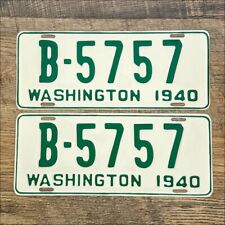 WASHINGTON 1940 License Plate Pair - B-5757 - Pierce County, Pro Restoration YOM picture