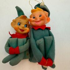 Set Of 2 Vintage Christmas Green Felt Pixie Elf Knee Huggers Retro Collectible picture