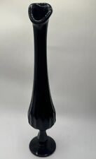 MCM Fenton Amethyst Black Art Glass Stretch Swung 11” Vase Honeycomb Thumb Print picture