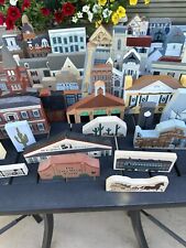 Lot Of 40 Vintage The Cats Meow Wood Shelf Sitter Village Houses, Stores, Church picture