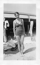 A DAY AT THE BEACH Vintage FOUND PHOTO Black+White Snapshot ORIGINAL 37 59 V picture