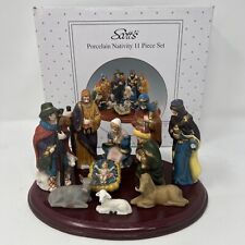 Scotts Handpainted Vintage Porcelain Nativity 11 Piece Set with Stand picture