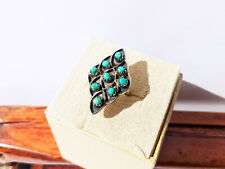 Rare Vtg Zuni Fred Harvey Era Old Pawn Sterling Petit Point Turquoise Ring Sz 5 picture