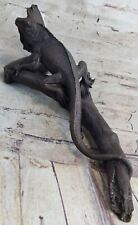 Bronze Sculpture ~ IGUANA LIZARD SITTING ON A LOG, by French artist M.Lopez NR picture