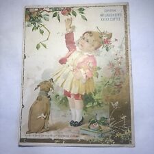 1890s McLaughlin's XXXX Coffee Large Trade Card Child Apple Picking with Puppy  picture