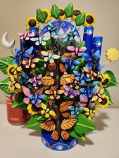Mexican Pottery/Clay Beautiful Handpainted Tree Of Life Decor Piece 11.5 High picture