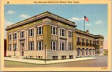 c1930 Paris, TX, City Hall and Central Fire Station, linen, vintage postcard picture