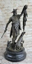 100% Solid Real Bronze Scottish Hunter With Fox Sculpture Handcrafted Detailed picture