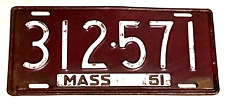 1951 Massachusetts license plate 312 571 Ford Chevy Nash GMC '51 MA Mass Number picture