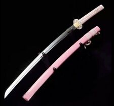 Pink Katana Real Hamon Japanese Katana Sword Clay Tempered T10 Steel Sharp Blade picture
