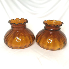 Vintage Ribbed Amber Glass Lamp Shades, Ruffled Top,  7” Fitter - Set Of 2 picture