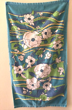 Retro 1970's FIELDCREST, LG Bath Towel/Pool Towel, Blue/Green, Floral, 26 X 46 picture