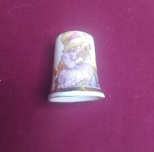 FINSBURY FINE BONE CHINA THIMBLE~ENGLAND~LITTLE BOY & GIRL OUTDOORS w/ GOLD TRIM picture