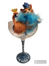 Hiccup Vtg Long Island Iced Tabby Cat, Kitty Cat Orange Tabby in Martini Glass. picture