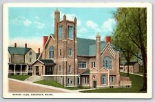 Shrine Club Gardiner Maine Landscaped Green Grounds Stairway Entrance Postcard picture