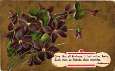 Vintage Postcard- GIVE HIM KINDNESS, SHAKESPEARE, PURPLE FLOWERS Posted 1910 picture