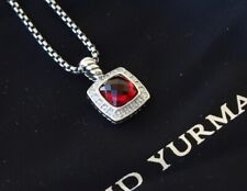 David Yurman Sterling Silver 7mm Albion Necklace Garnet with Diamonds 18