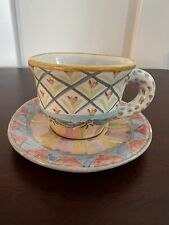 Rare MacKenzie Childs Hand-Painted 1996 Wallcourt Imrie Pattern Tea Cup & Saucer picture