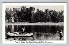 Great Western Fishing Controversy, Greeting, Antique Vintage Souvenir Postcard picture